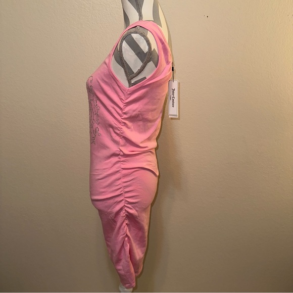 NWT Juicy Couture Pink Fitted Rhinestone Bling Ruched Side Sleeveless Tank Dress - Picture 7 of 13